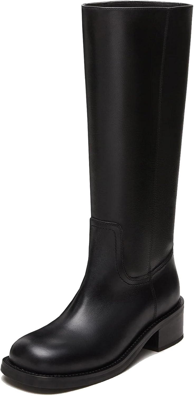 Womens Banana Knee High Boots Comfortable Block Heel Riding Boots