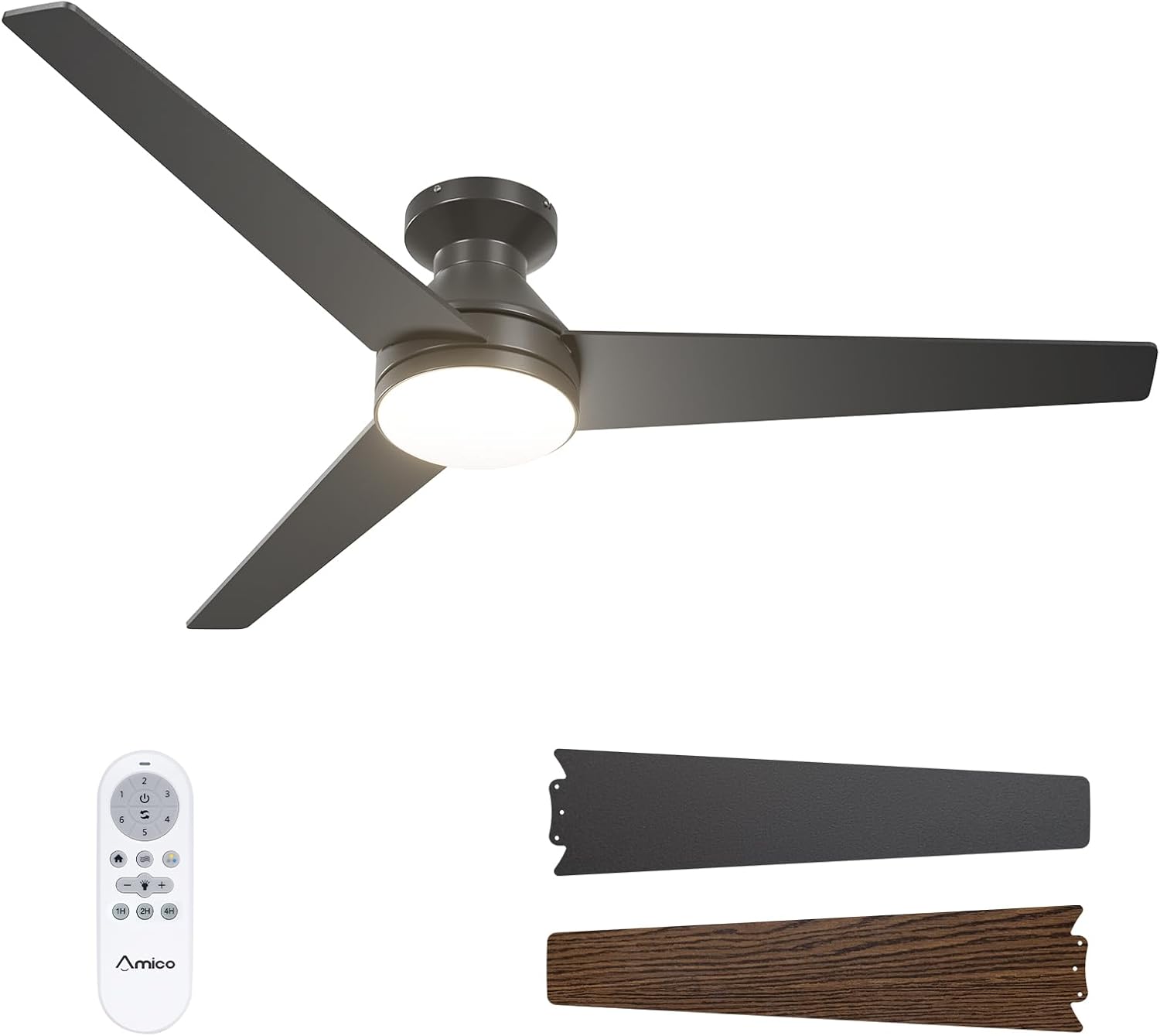 Amico Ceiling Fan with Light: 52 inch Low Profile Design