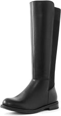Knee High Boots Flat Low Heel Stretchy Round Toe - Comfortable Fit