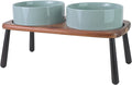 Elevated Dog Bowls Set with Acacia Bamboo Stand for Pets