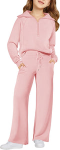 Haloumoning Girls 2 Piece Outfits Sweatsuit - Cozy Half Zip Tracksuit