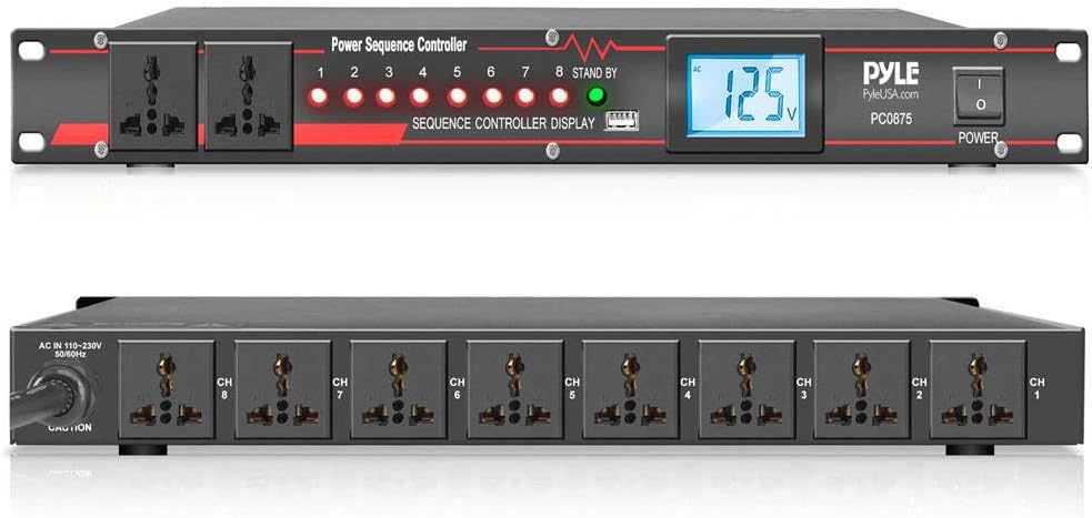 Pyle Power Sequencer & Conditioner - Voltage Readout, Surge Protector for Pro Audio - PCO875