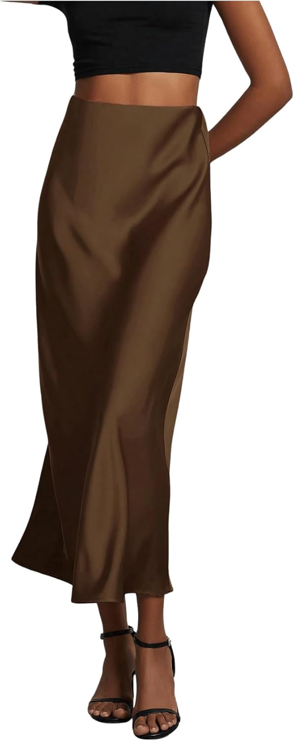 Elegant Satin Maxi Skirts for Women - High Waisted A Line Style