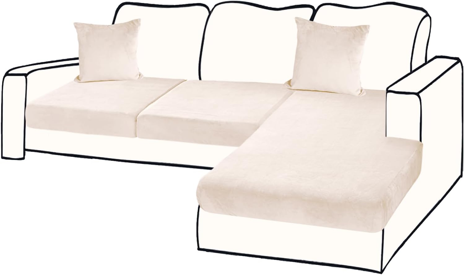 Stretch Sofa Slipcover for 3-Piece L Shape Couch - Beige