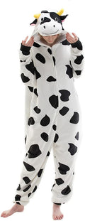 Snug Fit Unisex Flannel Onesie Pajamas - Cozy Cow Cosplay Sleepwear