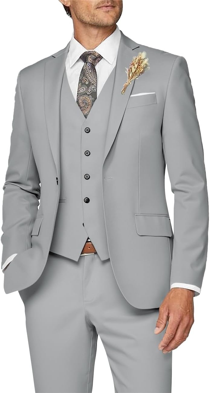 Wangyue Mens Suit 3 Piece Slim Fit for Weddings and Parties