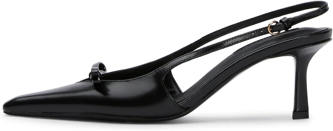 Slingback Heels for Women with Bow Ankle Strap and Pointed Toe