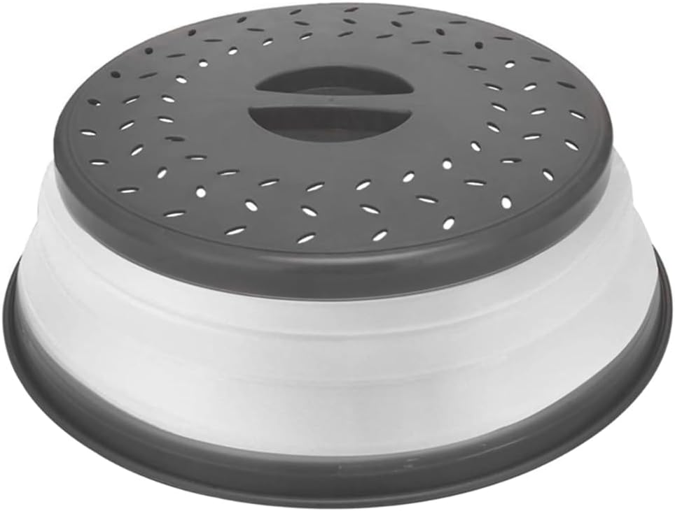 5-in-1 BLACK Microwave Food Cover: Splatter Guard, Vent Steam, Grip Handle, Colander - BPA-Free