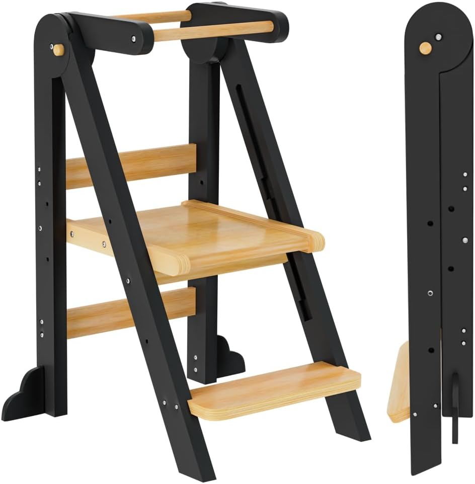 Toddler Tower Step Stool with Adjustable Height and Safety Features