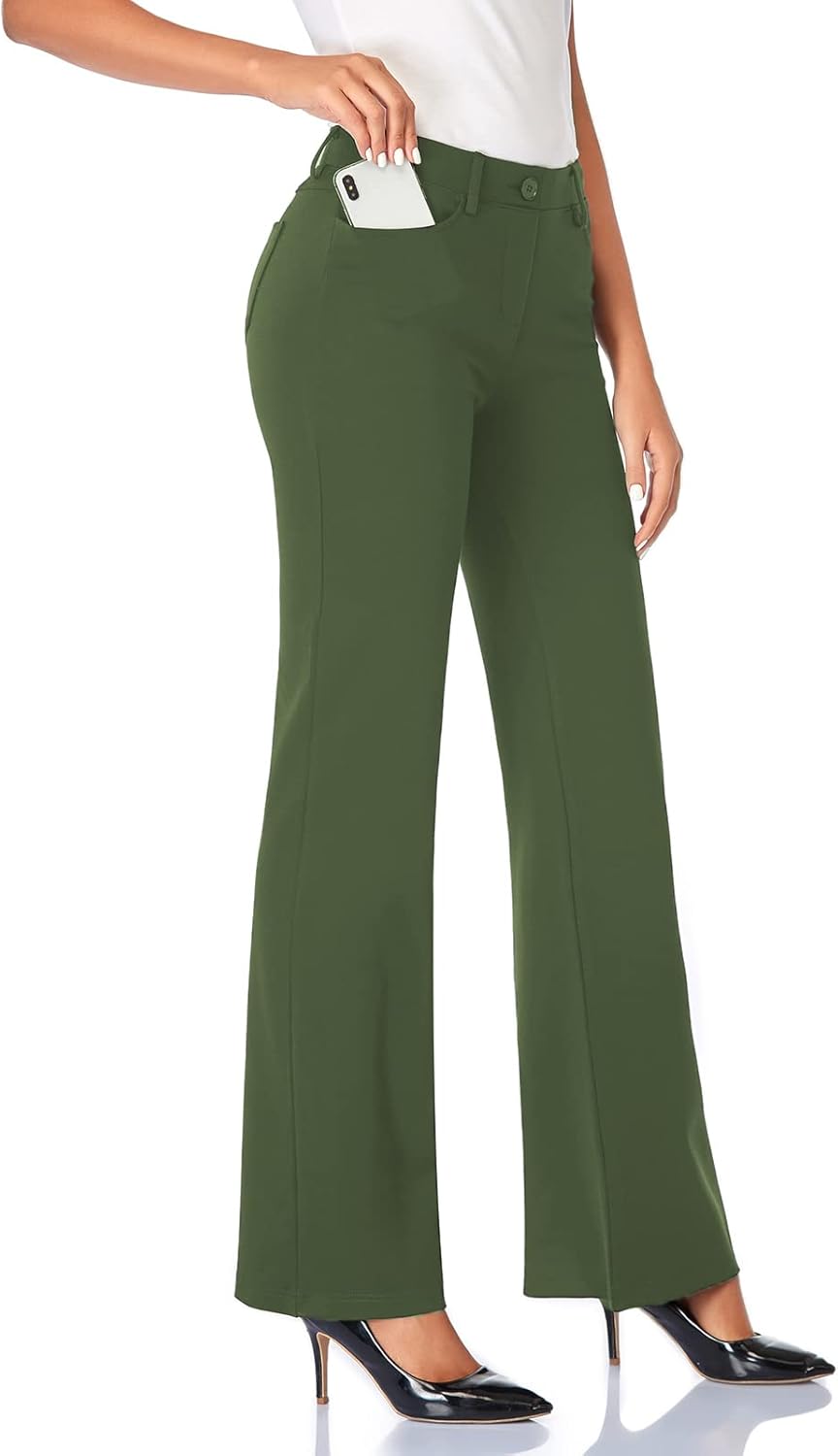 Stretchy Bootcut Dress Pants for Women with Pockets and Comfort