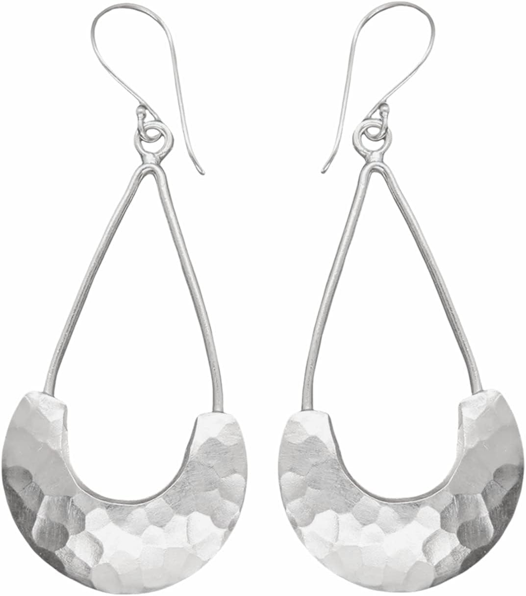 Sterling Silver Long Hammered Crescent Boho Statement Earrings