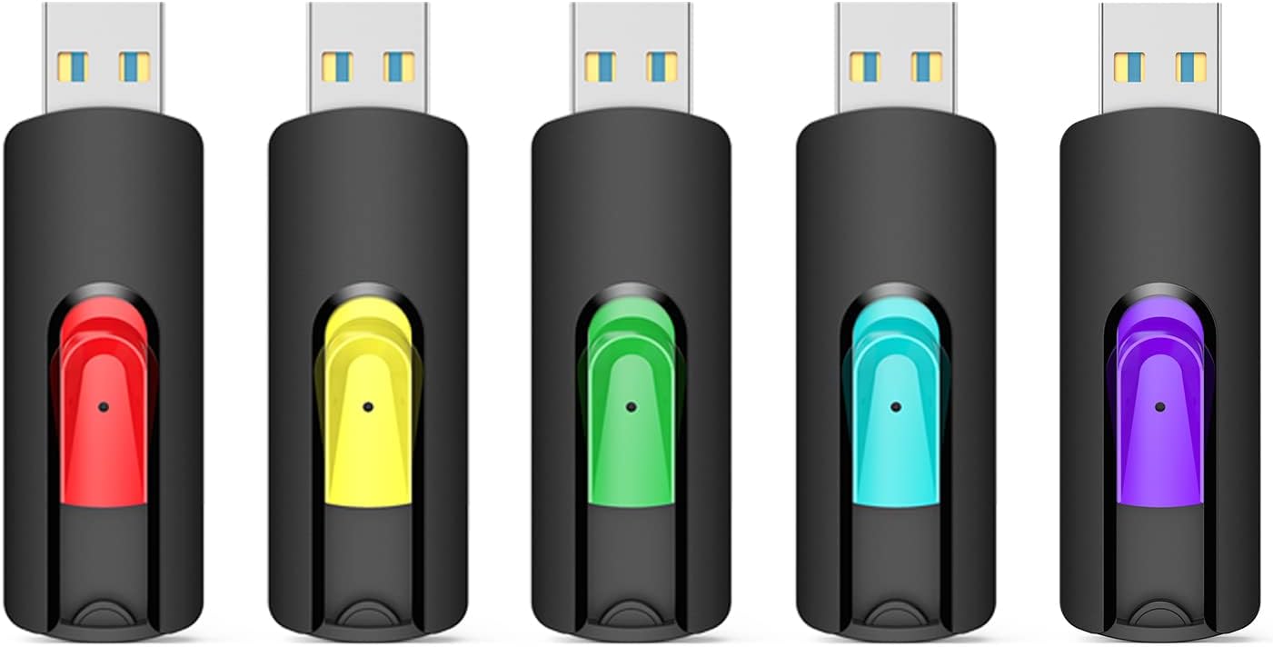 5 Pack 128GB USB 3.0 Flash Drives - Colorful Bulk Storage