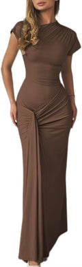 Mojessy Women Bodycon Maxi Dress - Sleek Ruched Mock Neck Fit