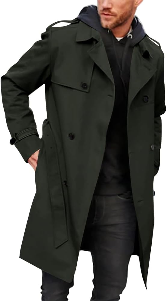 Gafeng Men's Trench Coat Slim Fit Double Breasted Windbreaker
