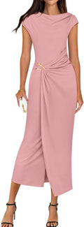 Women's Cap Sleeve Mock Neck Bodycon Midi Dress - Elegant Slim Fit