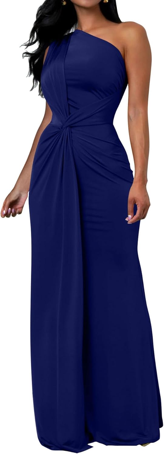 Elegant Sleeveless One Shoulder Bodycon Maxi Dress for Women