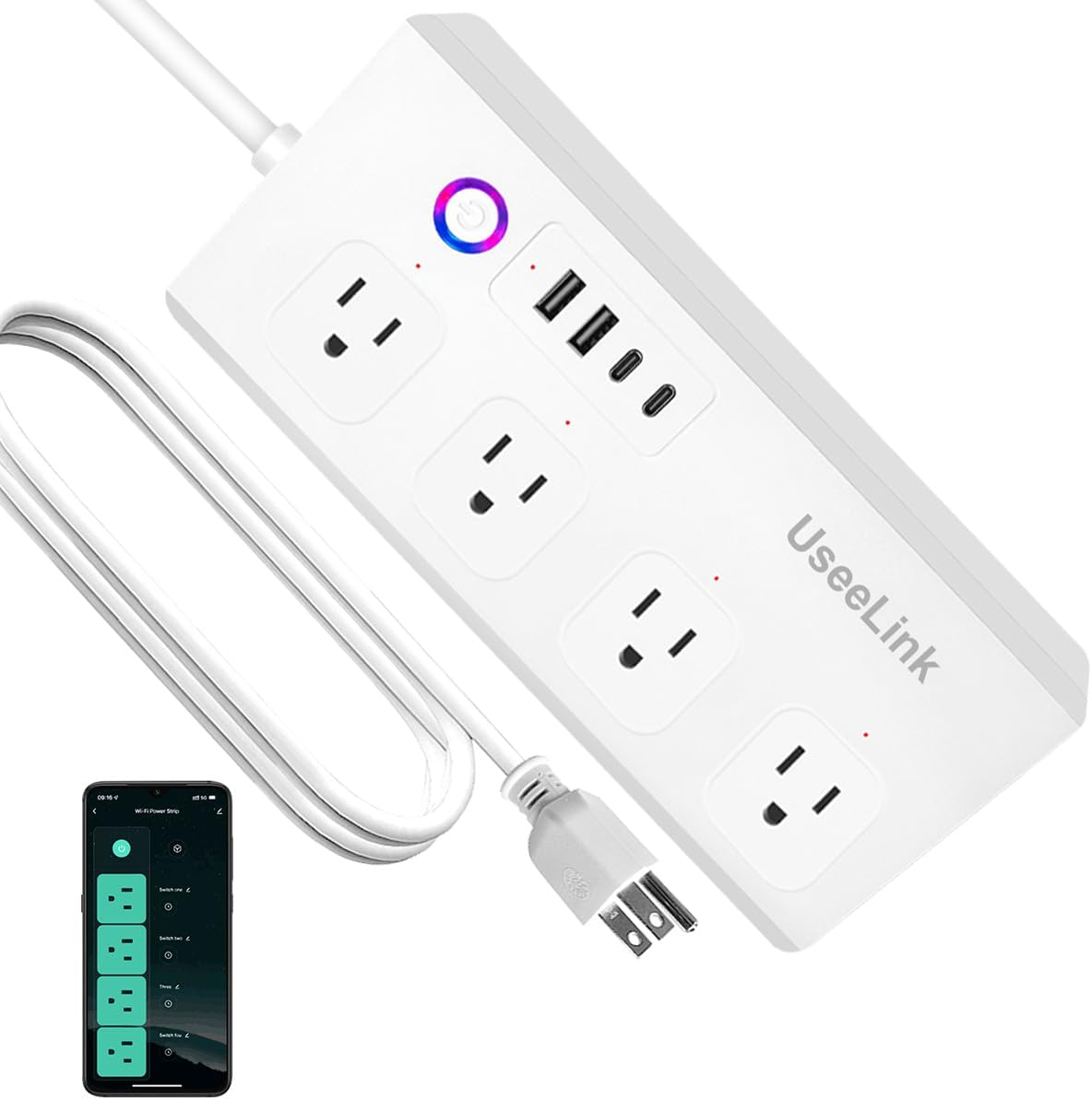 UseeLink Smart Power Strip with 4 Outlets and 4 USB Ports