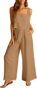 Women's 2 Piece Linen Rayon Set - Loose Crop Tank and Wide Pants
