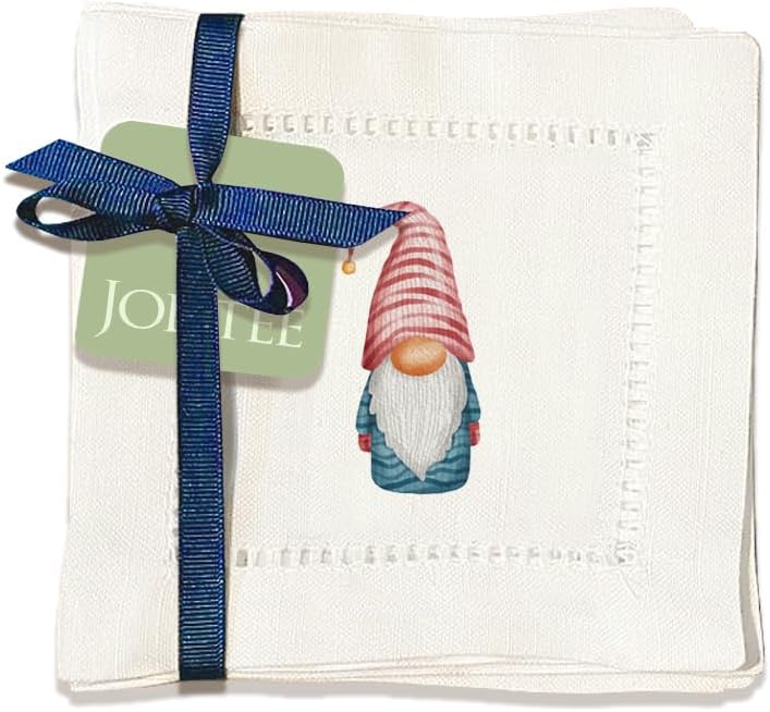 Washable Hemstitch Cocktail Napkins, Handmade for Entertaining - Gnomes