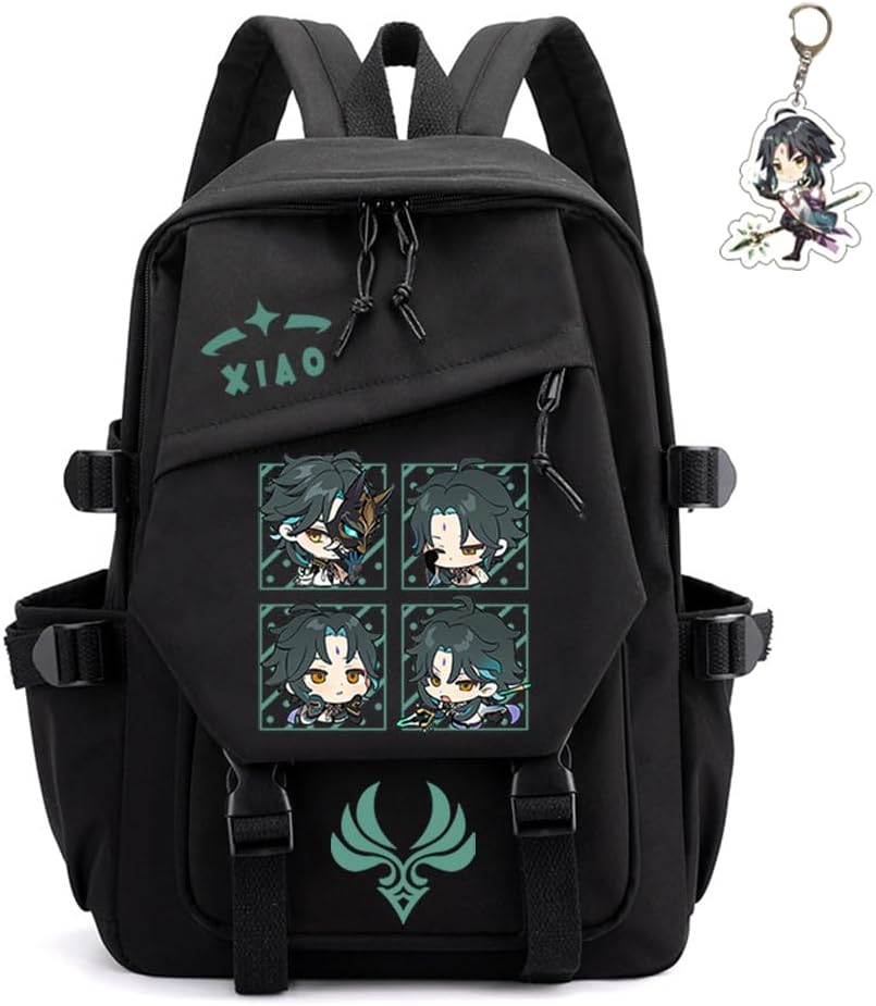 Genshin Impact Backpack Unisex Kawaii Rucksack with Keychain