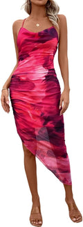 Tie Dye Cowl Neck Split Hem Bodycon Cami Dress (Style FKK5)
