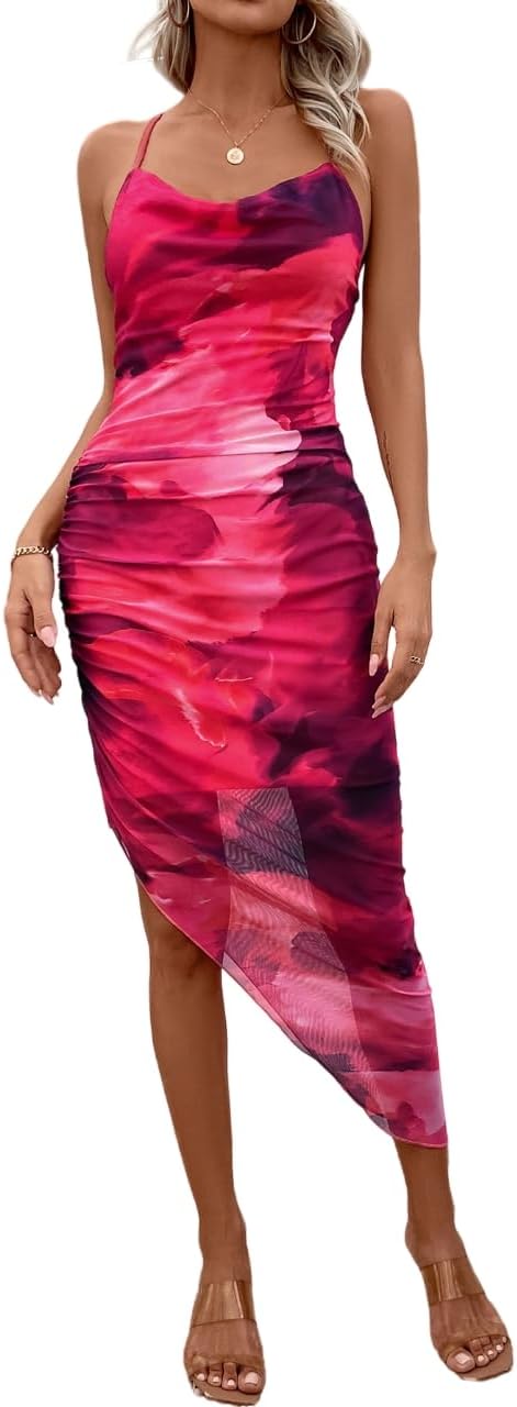 SOLY HUX Women's Tie Dye Cowl Neck Bodycon Cami Dress Review