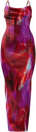 Women's Sexy Strap Shoulder Maxi Dress with Pleated Cowl Neck