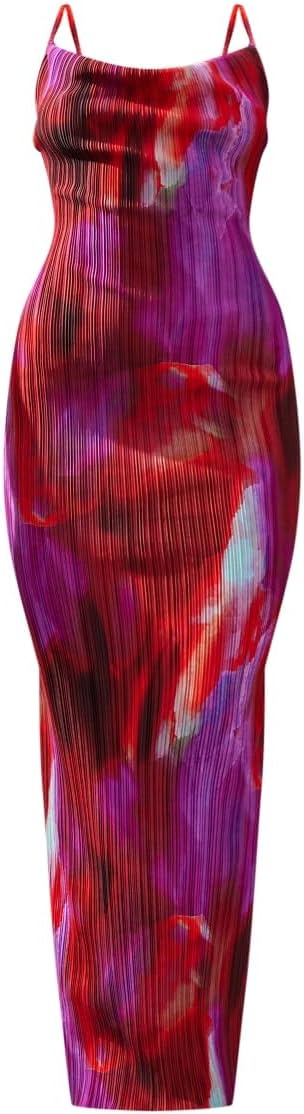 Cowl Neck Dress Sexy Strap Shoulder Pleated Maxi for Women