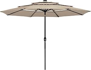 10ft 3 Tier UV70+ LED Patio Umbrella for Outdoor Spaces