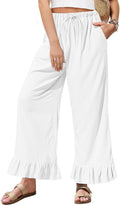 TARSE Womens Linen Ruffle Hem Wide Leg Pants - Lightweight Comfort fit