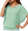 Women's Chiffon Short Sleeve Blouse - Loose Summer Batwing Top