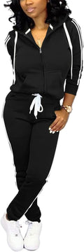 Two Piece Outfits For Women Casual Tracksuit - Stripe Hoodie Set