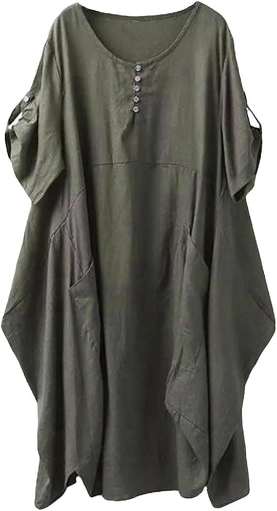 Minibee Women's Ruffle Oversize Casual Midi Dresses with Pockets