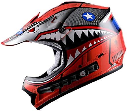 WOW Youth Kids Motocross Helmet - Shark Red, DOT Approved Safety