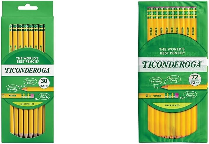 Ticonderoga Wood Pencils, Pre-Sharpened, Yellow, HB Soft Graphite