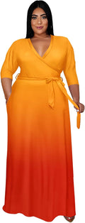 Runwind Plus Size V Neck Maxi Dress for Women - Flowy Belted Style 95%