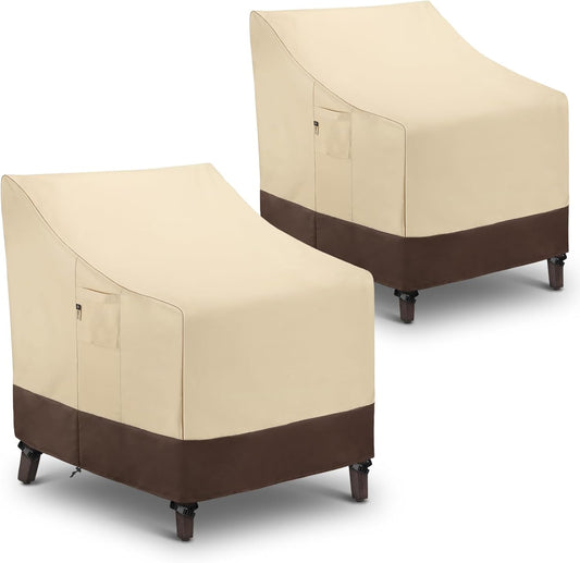 2 Pack All-Weather Patio Chair Covers - Ultimate Protection for Outdoor Chairs, Beige & Brown, Arcedo