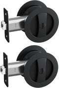 Matte Black Round Pocket Door Lock - Sleek Flush Pocket Handle
