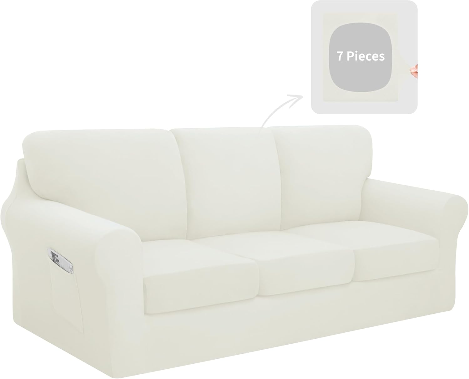 Easy-Going 7 Pieces Stretch Couch Cover Set for Large Sofas
