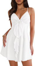 Women Sleeveless V Neck Mini Sundress - Spaghetti Strap Flowy Fit