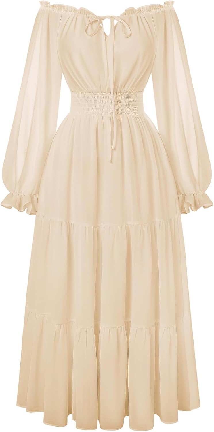 Renaissance Off Shoulder Long Sleeve Maxi Dress for Women