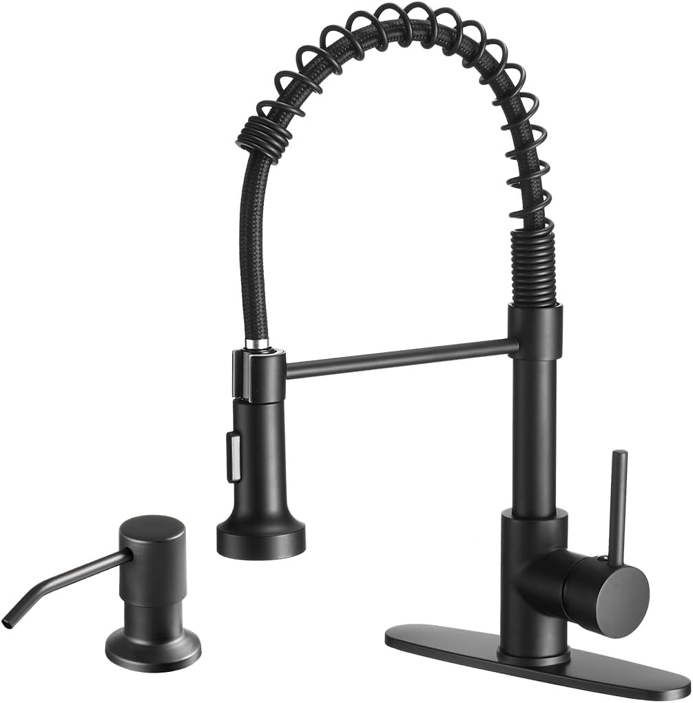 OWOFAN Kitchen Sink Faucet with Soap Dispenser and Pull Down Sprayer