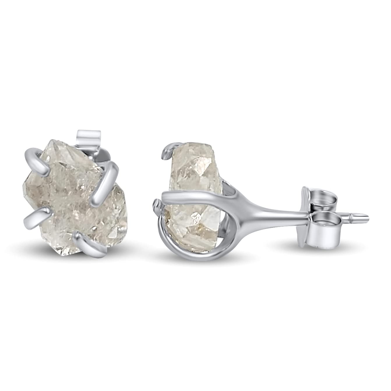 Natural Herkimer Diamond Stud Earrings in White Gold Over Silver