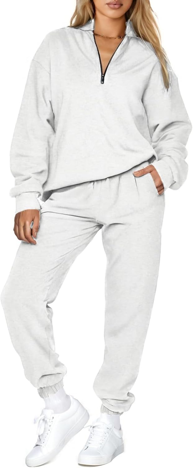 Stylish Oversized Half Zip Pullover Jogger Pants Set for Women