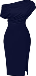 Memoriesea Off Shoulder Ruched Midi Bodycon Dress - Elegant Fit Out
