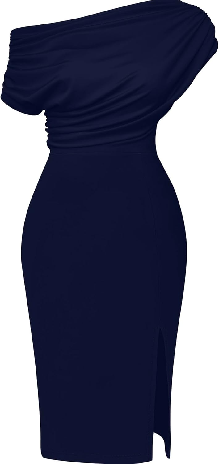 Elegant Off Shoulder Split Hem Bodycon Midi Dress for Parties