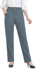 Bamans Dress Pants Women Work Straight Leg Trousers - Tummy Control 9