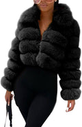 Faux Fur Cropped Jacket - Warm Fluffy Puffer Crop Coat