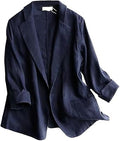 Cotton Linen Blazer Women 3/4 Sleeve Lightweight Blazer - Business