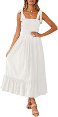 Boho Spaghetti Strap Square Neck Ruffle Maxi Dress - Summer Staple